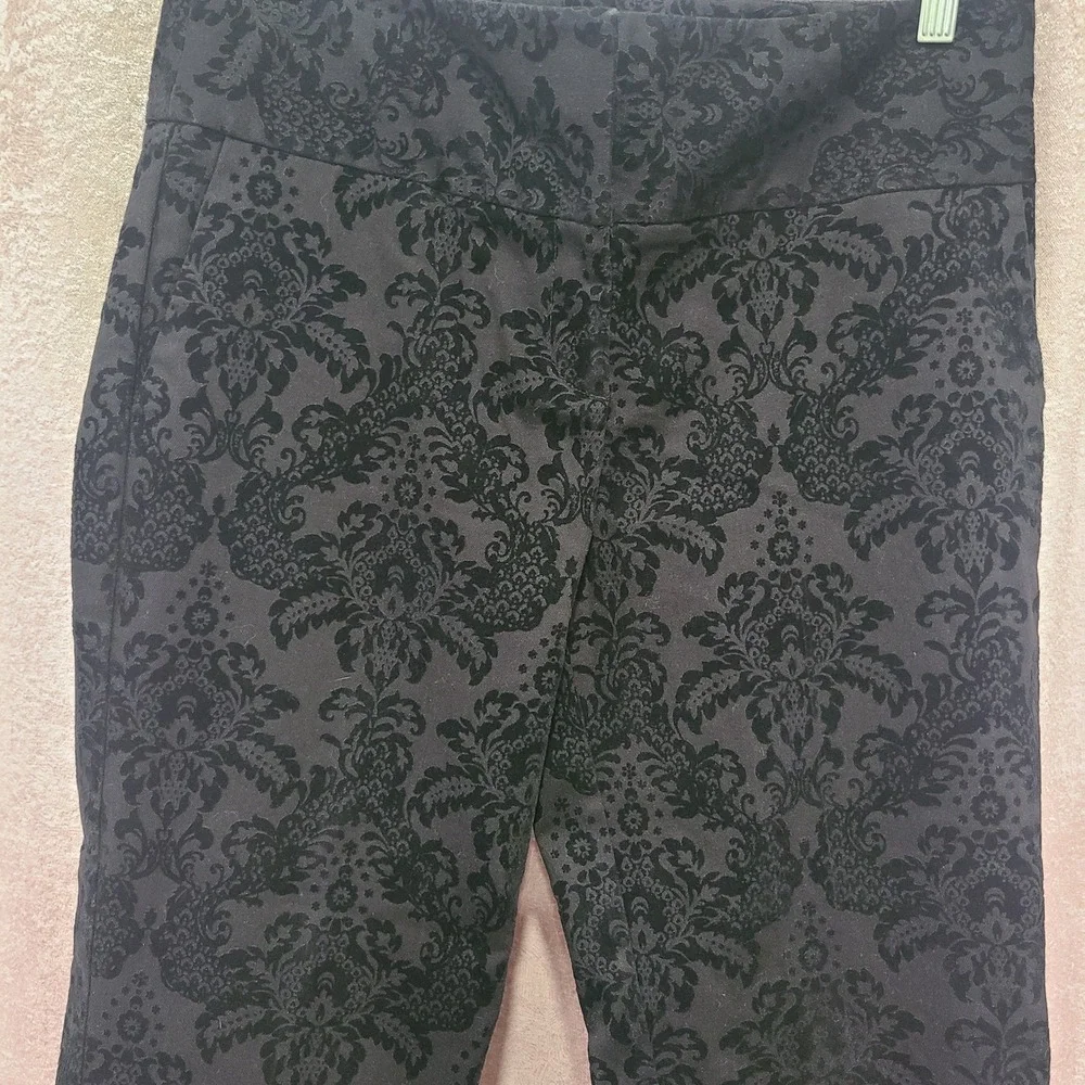 INC International‎ Concepts Black Damask Flocked Velvet Pants Womens 10 Mid Rise